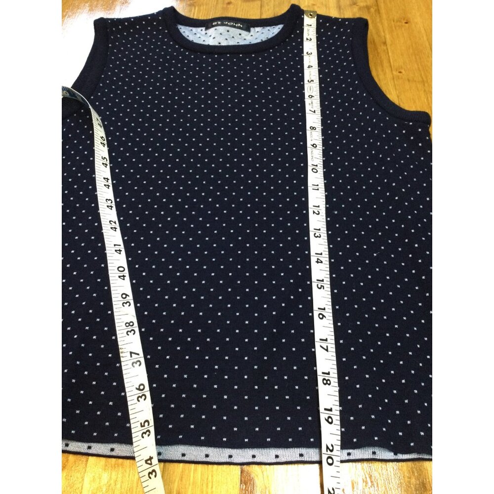 St John Womens Sleeveless Knit Sweater Top Size S Navy Polka Dot Made In USA - Picture 8 of 9